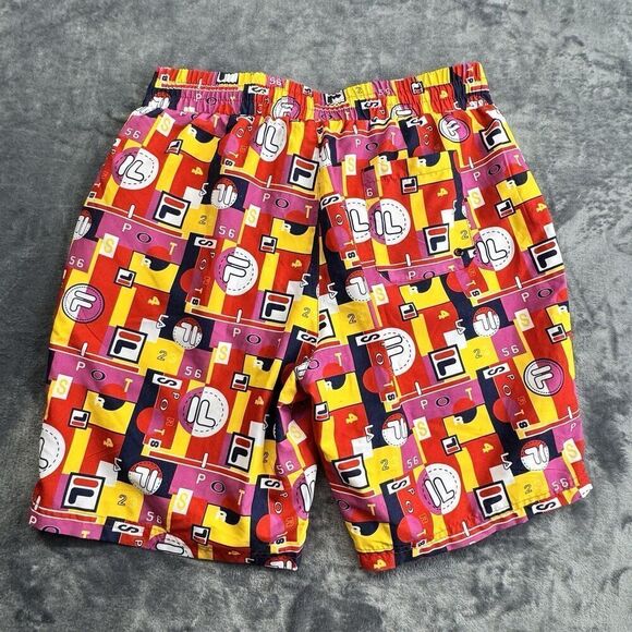 Vintage FILA Sz L Vibrant Geometric All Over Logo SPORT Shorts Swimming Trunks - Picture 3 of 11